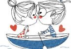 cute boy and girl sharing a sweet kiss Embroidery Design