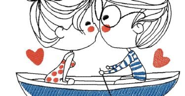 cute boy and girl sharing a sweet kiss Embroidery Design