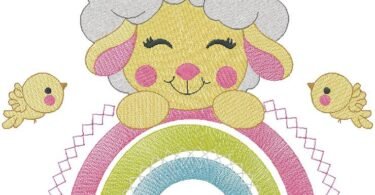 Cute Lamb Rainbow Embroidery Design