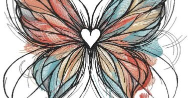 Artistic Butterfly Heart Embroidery Design