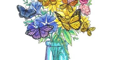 Butterfly Garden Bouquet in Glass Jar Embroidery Design