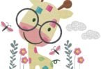 Cute Baby Giraffe with Glasses Embroidery Design