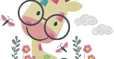 Cute Baby Giraffe with Glasses Embroidery Design