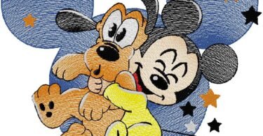 Cute Baby Mickey & Pluto Embroidery Design