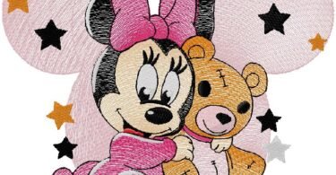 Cute Baby Mouse with Teddy Bear Embroidery Design