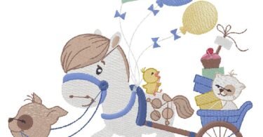 Cute Baby Pony Pulling Gift Cart Embroidery Design