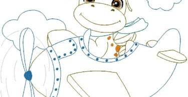 Cute Cow Pilot Airplane Embroidery Design