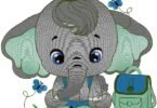 Cute Elephant School Embroidery Design