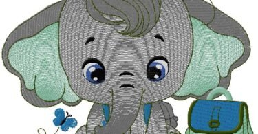 Cute Elephant School Embroidery Design