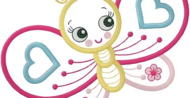 Cute Heart Butterfly Embroidery Design