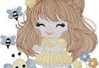Cute Little Bee Girl Embroidery Design