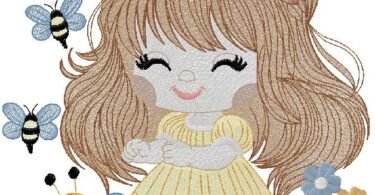 Cute Little Bee Girl Embroidery Design