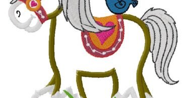 Cute Pony with Singing Bird Embroidery Design