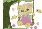 Cute Teddy Bear on Swing Embroidery Design