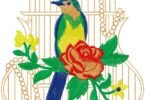 Elegant Bird & Rose in Vintage Birdcage Embroidery Design