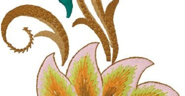 Elegant Floral Bloom Embroidery Design with Decorative Swirls