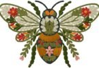 Floral Bee Embroidery Design