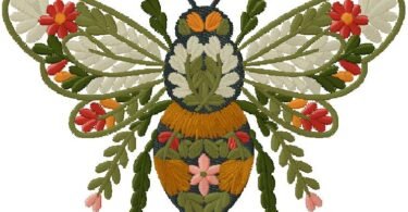 Floral Bee Embroidery Design
