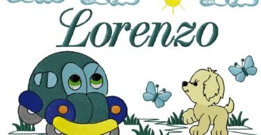 Personalized Baby Car & Puppy Embroidery Design – Lorenzo
