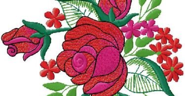 Romantic Rose Bouquet with Butterflies Embroidery Design