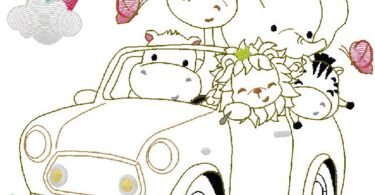 Safari Friends Road Trip Embroidery Design