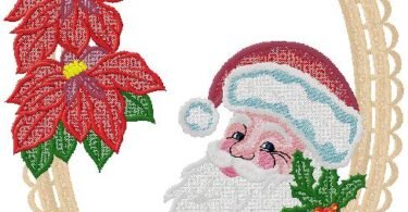Santa Claus with Poinsettia Frame Embroidery Design