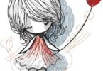 Sketch Style Girl with Heart Embroidery Design