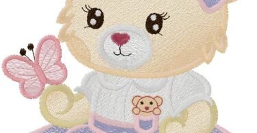 Sweet Teddy Bear with Butterfly Embroidery Design