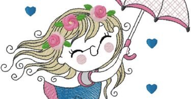Whimsical Girl with Umbrella – Embroidery Design