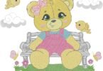 Sweet Teddy Bear on Garden Bench Embroidery Design