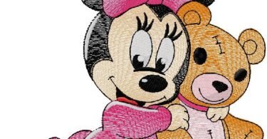 Cute Minnie Hugging Teddy Embroidery Design