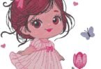 Sweet Little Girl in Pink Dress Embroidery Design