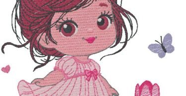 Sweet Little Girl in Pink Dress Embroidery Design