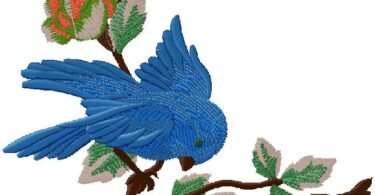 Blue Bird & Vintage Rose Branch Embroidery Design