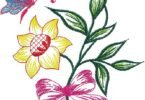 Butterfly & Floral Vine Embroidery Design