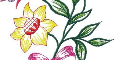 Butterfly & Floral Vine Embroidery Design