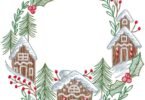 Christmas Gingerbread Village Wreath Embroidery Design