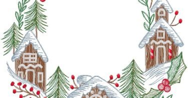 Christmas Gingerbread Village Wreath Embroidery Design