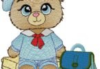 Cute School Teddy Bear Embroidery Design