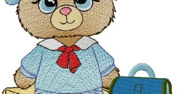 Cute School Teddy Bear Embroidery Design