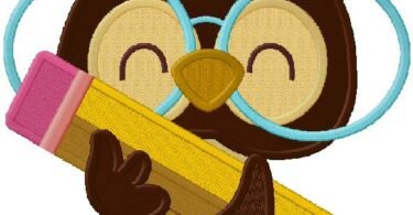 This adorable embroidery design features a cheerful owl wearing oversized glasses while holding a giant pencil, creating a fun and playful school-themed look. The soft stitched textures and bright colors give the character a charming and friendly appearance, making it perfect for children’s clothing, backpacks, classroom decorations, and creative embroidery projects. Its cute academic style adds a touch of joy and imagination to any design.
