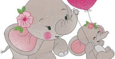 Sweet Elephant Mom & Baby Embroidery Design