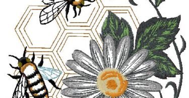 Bee and Wildflower Embroidery Design