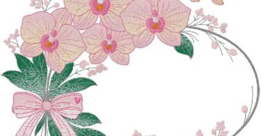 Elegant Pink Orchid Floral Frame Embroidery Design