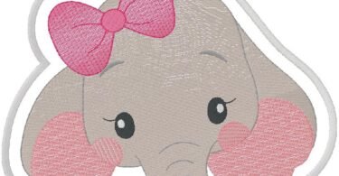 Sweet Pink Bow Elephant Embroidery Design